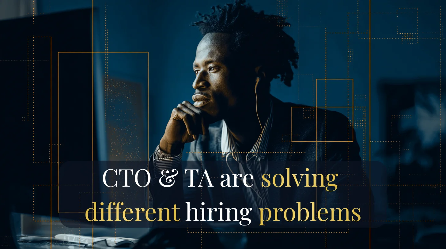 Illustration of a CTO and a talent acquisition leader looking at different hiring briefs