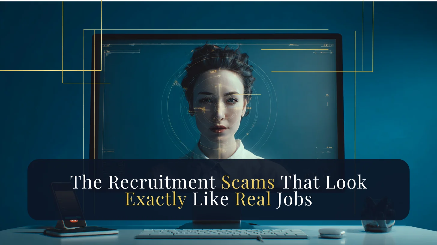 Illustration of recruitment scams disguised as legitimate job opportunities